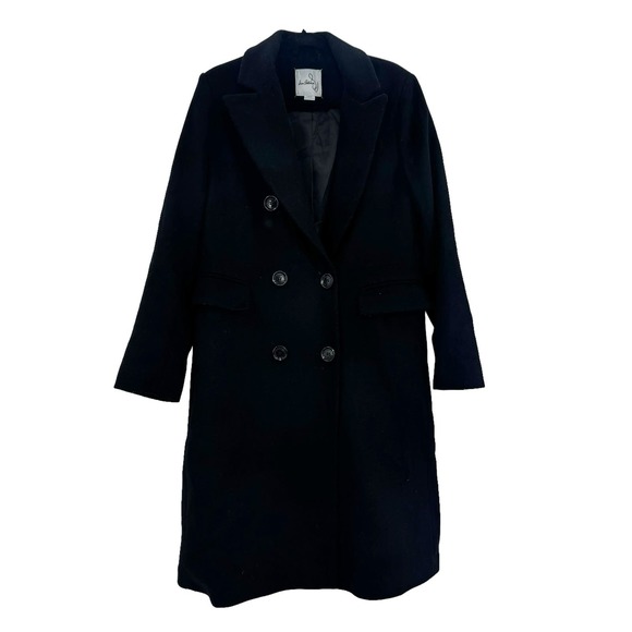 Sam Edelman Double Breasted Wool Blend Black Pea Coat Size L NWOT - Picture 5 of 9
